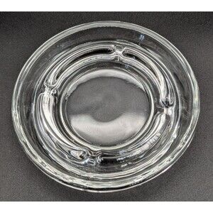 Cigarette Ashtray ~ 4 Slot Heavy Round Clear Glass Retro Ashtray MCM 5" Vintage
